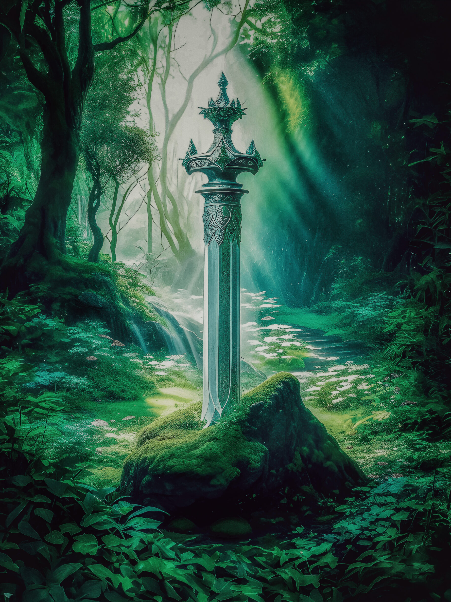 Affiche de l'escape game "Excalibur", sans texte, de Télé Bleue Escape Game Nîmes
